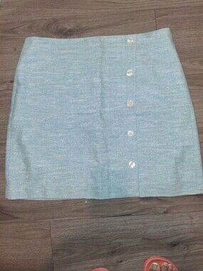 LOFT Light Aqua Shimmer Button-Front Mini Skirt